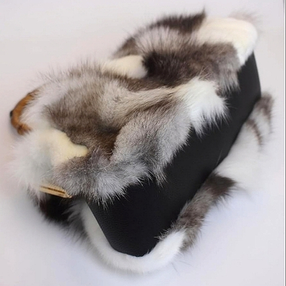 NWT Real Fox Fur Handbag - Vintage Kisslock Purse with Bamboo Handle, Patchwok - Picture 7 of 7